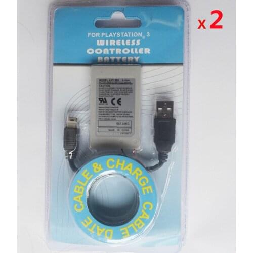 2Pcs/Set 3.7V Li-ion Lithium 1800mAh Battery Charger Cable for Sony PlayStation3 PS3 Wireless Controller Rechargeable Batteries