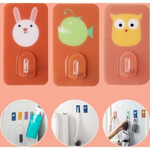 2PCS Cartoon Towel Hook Plastic Door Hanger Self Adhesive Wall Hanger Hat Racks Key Hanger Wall Organizer Home Decor Key Holder