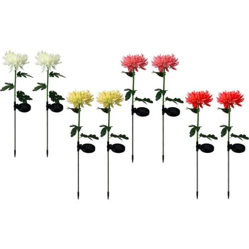 2pcs Colorful LED Light Simulation Chrysanthemum Solar Outdoor Lawn Stake Lamps Solar Energy Powered Waterproof Outdoor Light
