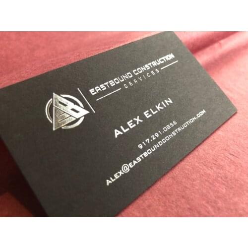 200pcs Customized Logo Business Cards Printed On 500gsm Uncoated Black Paper Foil On Double Sided Name Card (Matte Gold Silver)
