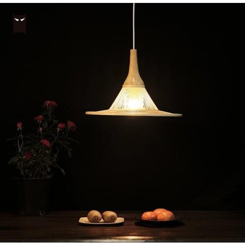 40cm Bamboo Wicker Rattan Hat Shade Pendant Lighting Fixture Loft Retro Country Light Bamboe Lamp for Hallway Aisle Balcony