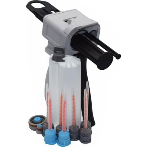 Adhensive Dispenser Manual Caulking Gun 50ml 10:1 AB Glue Gun with AB Static Mixing Nozzle and 50ml Empty Dual-Barrel Cartridge