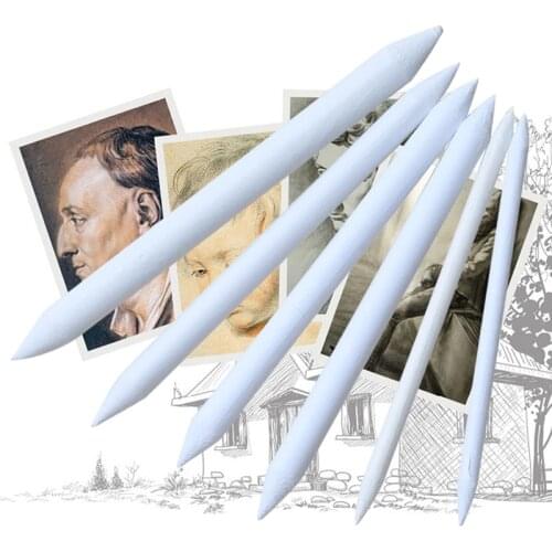 6pcs/set Blending Smudge Stump Stick Tortillon Sketch Art White Drawing Pen Tool Rice Paper for making shadows, dark areas