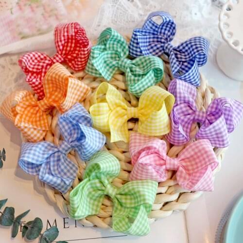 9pcs/lot Candy Color Plaids Girls Hair Bows Clips Handmade Kids Hairpins School Party Hairgrips Bowknot Hair Accessories