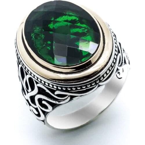 925 sterling Silver Green Zircon Cubic Zirconia Men Ring Model 4