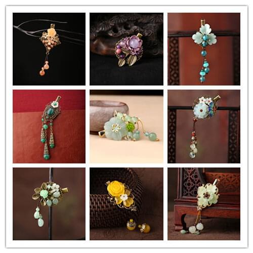 Chinese martial arts accessories Natural jade tassel beaded up do small bun hairclip Hair accessories kimono hanfu Headwear