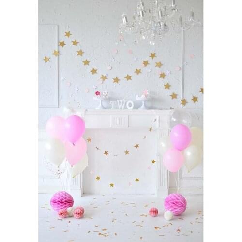 White Wall Floor Photography Backdrops Pink Balloons Childs Two Birthday Party Backgrounds for Studio Photo Shoot Photophone