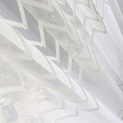 White Embroidered Water Ripple Tulle Curtains Living Room Bedroom Voile Sheer Curtain Window Screen