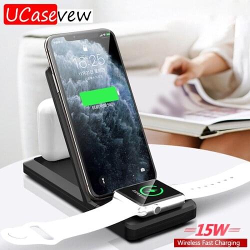 3 in 1 Qi Wireless Charger Stand For iPhone 8 X XS 11 XR Apple Watch 5 4 3 2 iwatch Airpods Pro 15W Fast Charge Dock For Samsung
