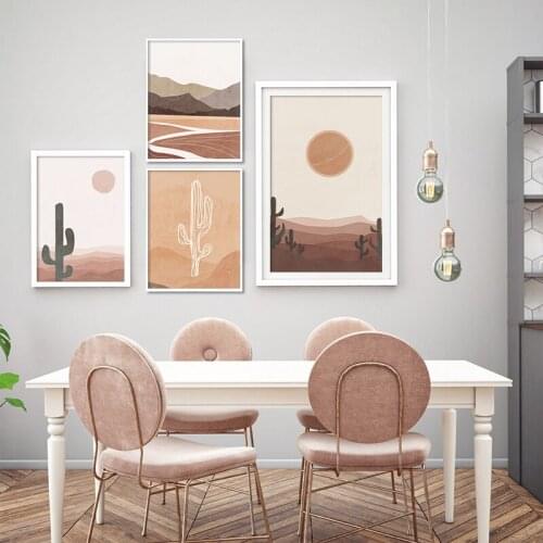Boho Abstract Mid Century Poster Sun Cactus Landscape Canvas Prints Painting Wall Art Pictures For Living Room Home Decoration
