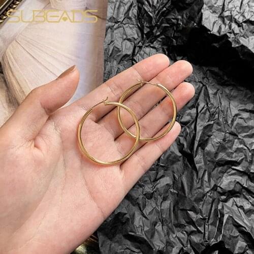 Subeads Big Round Gold Color Earring Ear Loop for Women Fashion Exaggeration Ear Ring Ear Drop Party Jewelry Gift