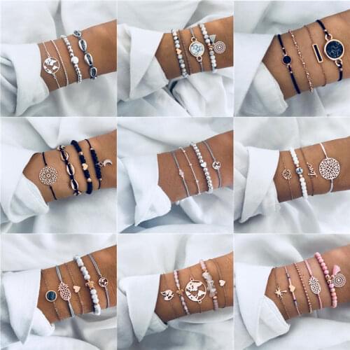 32 Styles Boho Bangle Elephant Heart Shell Star Moon Bow Map Crystal Bead Bracelet Women Charm Party Wedding Jewelry Accessories