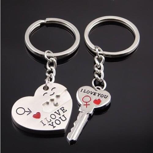 1set/bag Couple I LOVE YOU Letter Key Chain Heart Key Ring Silvery Lovers Love Key Chain Souvenirs Valentines Day Gifts 2021