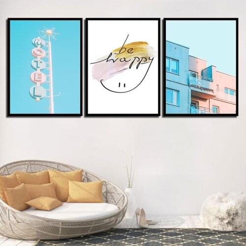 Be Happy! Quotes Art Fresh Nordic Landscape Posters For Kids Room HD Prints Canvas Painting Bedroom Decoration Wall Picture