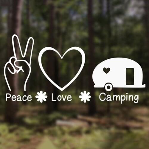 Black/Sliver Peace Love Camping Trailer Car Sticker Removable Waterproof Window Body Tumbler Laptop Water Bottle Decal CL1026