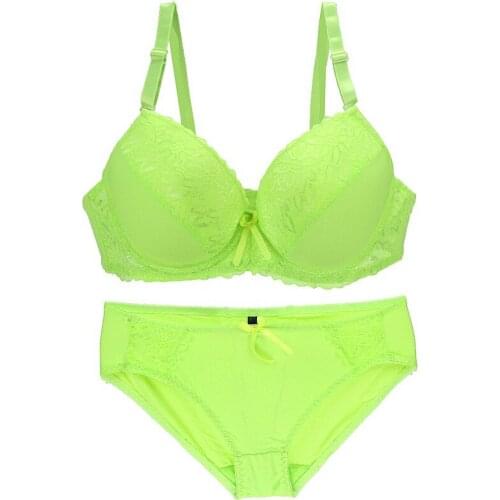 Women Plus Size Underwear Set Full Cup Back Closure Push Up Four Season Bras 2 Piece of Set Print Bow Fashion Wireless Bra Set