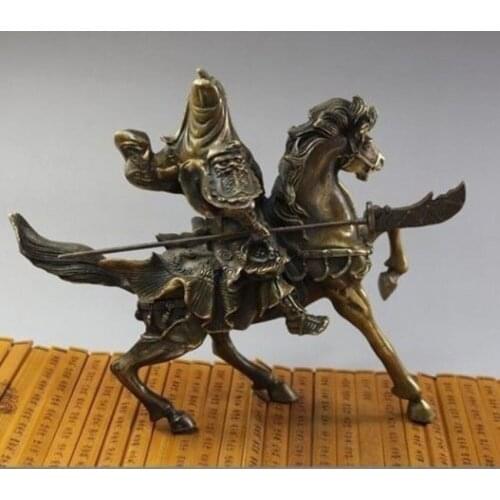 Tribal Nice Rare Fine Chinese brass Statue Guan Gong & Horse NR Wide Garden Decoration brass