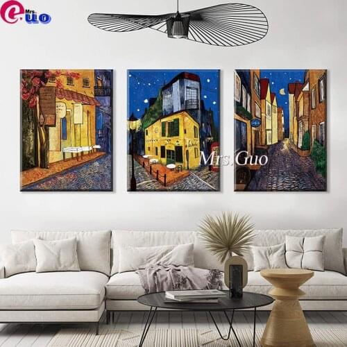 Impressionist Town Night Landscape Triptych Wall Artwork 5d Diamond Painting Cross Stitch 3 Pieces Diamond Embroidery Handmade