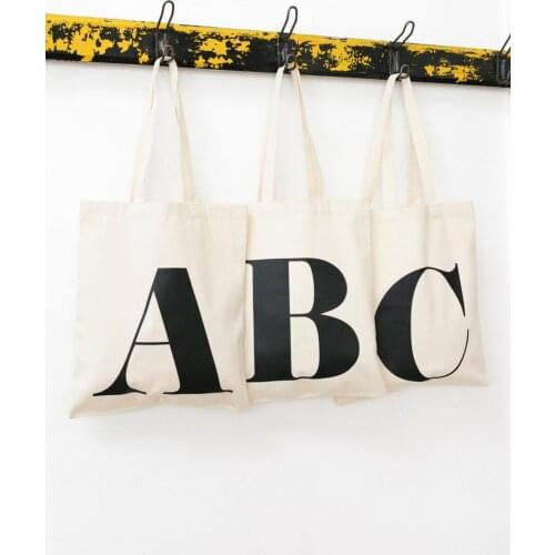 ABC Personalized Tote Bag Funny Letter Reusable Canvas Tote Bag Fashion Shopping Bag Gift Alphabet Bags