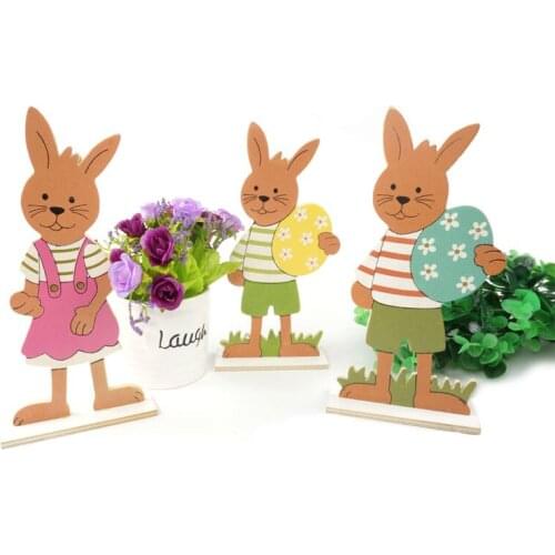 Easter Rabbit Decoration 3 Types/Set Wooden Easter Bunny & Egg Party Diy Gift Favor For Home Decoration Handmade Craft