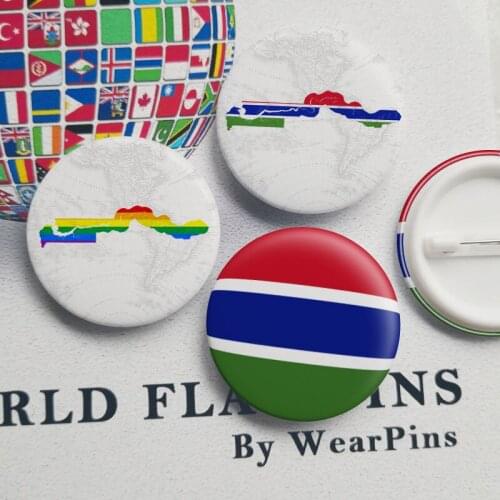 Gambia Flag Map Tin Button Pins LGBT Gay Rainbow Pride Tin Button Badges