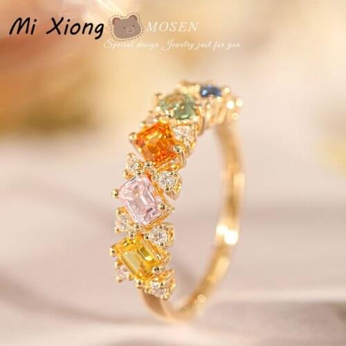 Mi Xiong s925 sterling silver new original rainbow series geometric ring light luxury exquisite ladies noble charm brand jewelry