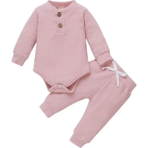 Baby Girls Clothing Two-piece Clothes Set Solid Color Round Collar Romper and Elastic Waist Pants Autumn Winter Girl Costume
