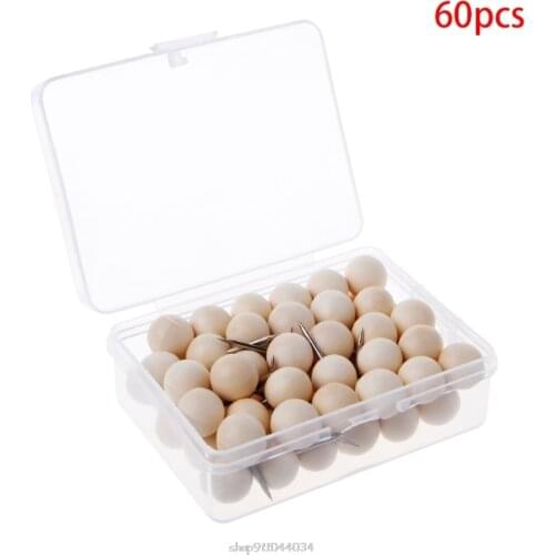 60 Pcs Round Wooden Thumbtack Creative Decorative Drawing Push Pins Wood Head D22 20 Dropship