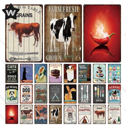 Kitchen Metal Sign Farm Fresh Tin Sign Vintage Tableware Wall Stickers Metal Posters Wall Tin Plate Sign for Man Cave Decoration
