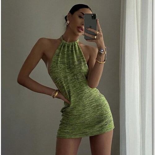 Summer Sexy Backless Mini Dresses Bodycon Skinny Club Party Sleeveless Knitted Dress Fall Streetwear Beach Holiday
