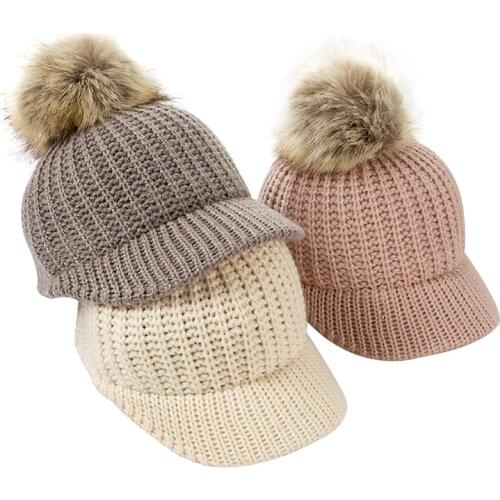 Fashion Newborn Baby Baseball Hats For Kids Girls Boys Winter Keep Warm Knitted Cap With Pompom Toddler Beanie Cap Gifts