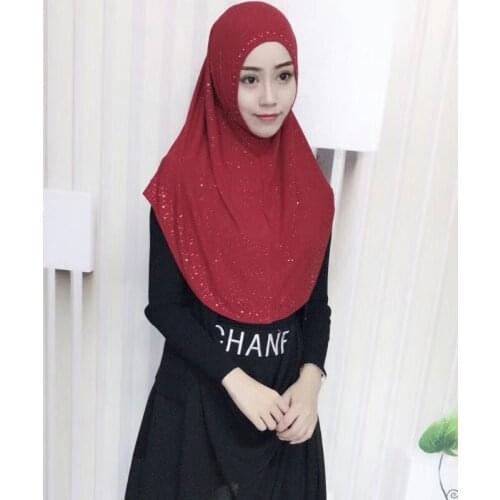 H054 Popular muslim hijab scarf with rhinestones islamic headscarf hat armia pull on headwrap pray turban caps kaftan