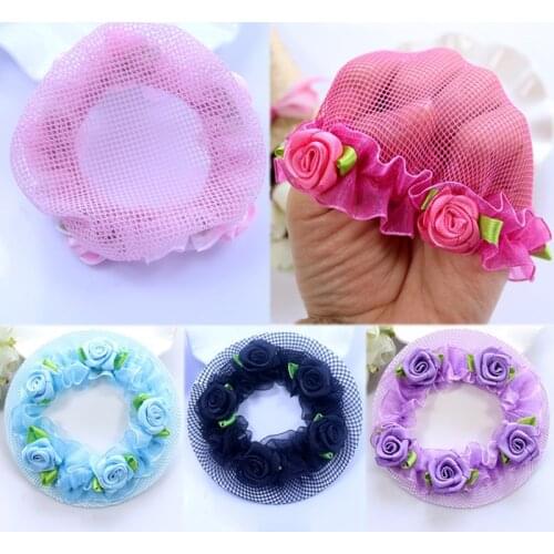Hair Net Ballet Dance Test Band Hair Headdress Invisible Net Set Hair Accessories Stewardess Net Hair Bag Flowers