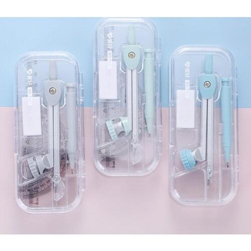 7pcs Compass Set Student Stationery Drawing Tool Novelty Cute Geometry Set Writing Painting Round Ruler Set School Supplies