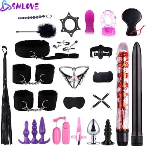 SMLOVE Sex Handcuffs Whip Erotic Sex Toys For Couples BDSM Bondage Rope Adult Nipple Clamps Kit Mouth Gag Slave Games Sexy Shop
