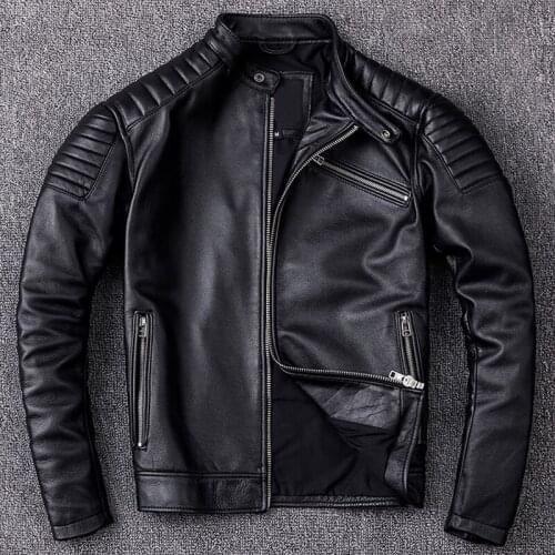 New Motorcycle Style Mens Cowhide Genuine Leather Clothes,Fashion Black Motor Jacket Cool Leather Coat Plus Size 5XL