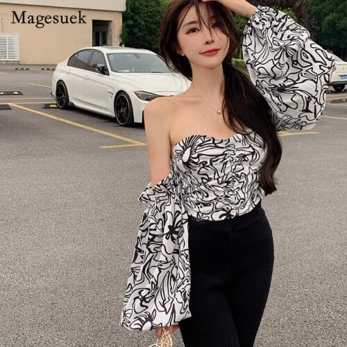 Summer 2021 New Shirt for Women Korean Style Slash Neck Off Shoulder Lantern Sleeve Shirt Sexy Spicy Girl Loose Tops Blusa 16093