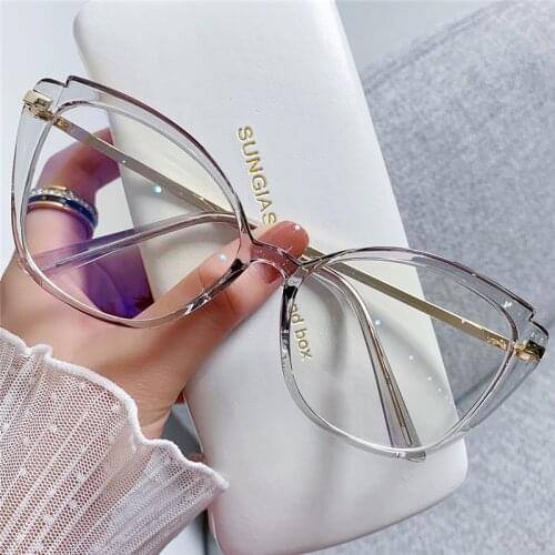 Anti Blue Light Glasses Vintage Women Cat Eye Computer Eyeglasses Frame Blocking Glasses Transparent Optical Eyewear