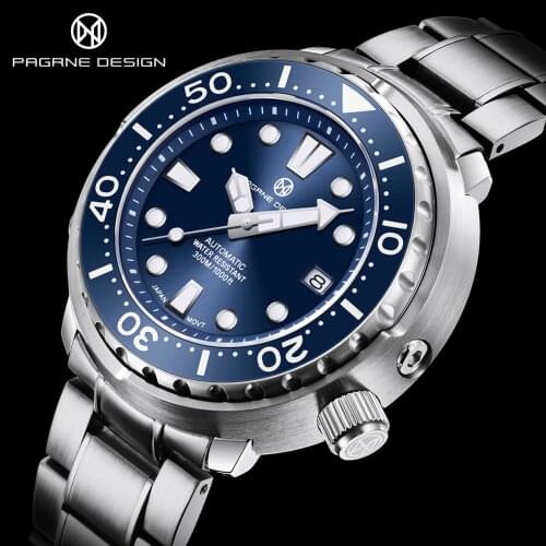 PAGRNE DESIGN Diver Watches Mens Automatic Mechanical Watch Luxury Sapphire Glass 300m Waterproof Watch Men Mekaniska klockor