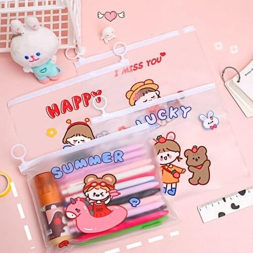 New Arrival 1 Piece High Quality Transparent Cartoon Students File Folders Cute Documents Paper Bag Desk Orgaizer School Supply