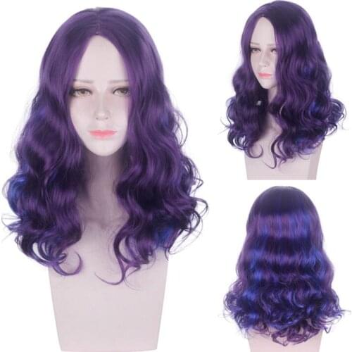 50CM Short Wig Anime Descendants 3 Mal Wave Curly Wig Cosplay Costume Heat Resistant Synthetic Hair Women Cosplay Wigs