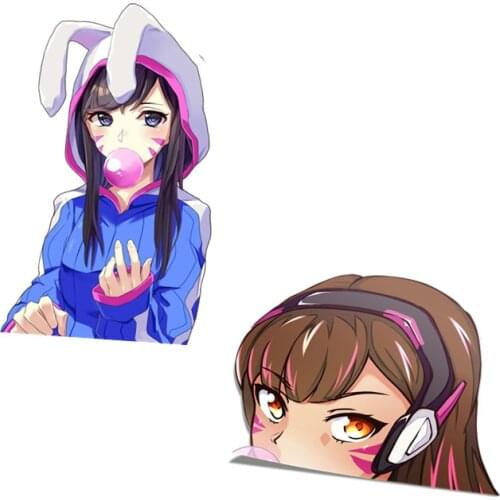 Personality D.Va (Hana Song) Big Head Anime Peeker Vinyl Decal Waifu Kawaii Girl Car Sticker Room Decal PVC Apply To Car Window