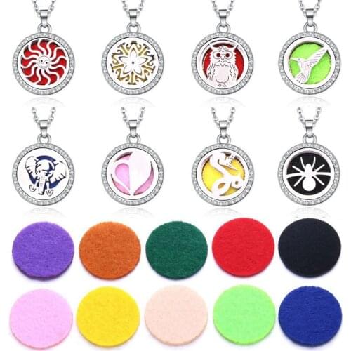 New Aromatherapy Necklace Diffuser Pendant Crystal Color 22mm Magnetic Aroma Locket Stainless Steel Tree of Life Necklace