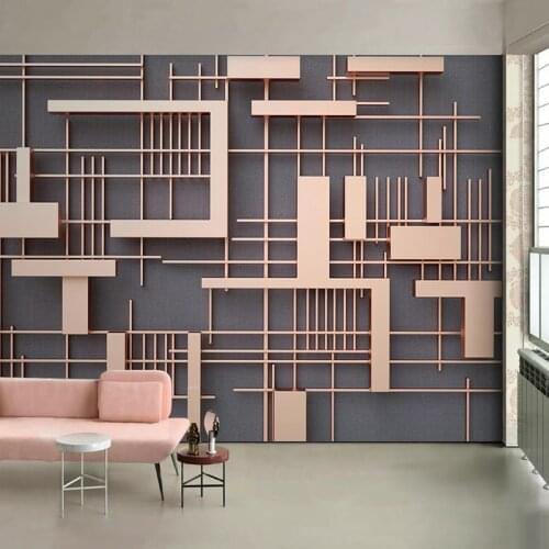 Custom Photo 3D Stereoscopic Rose Gold Square Cloth Pattern Stitching Living Room TV Background Wall Art Mural Bedroom Wallpaper