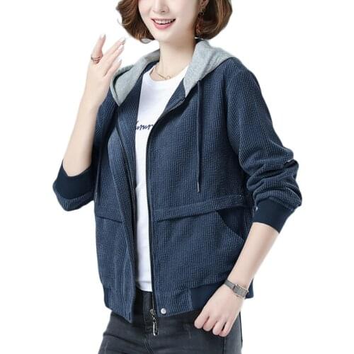 Casual Womens Short Jacket 2021 Spring Autumn New Korean Loose Corduroy Female Coat Baseball Uniform All-match Hooded Jacket