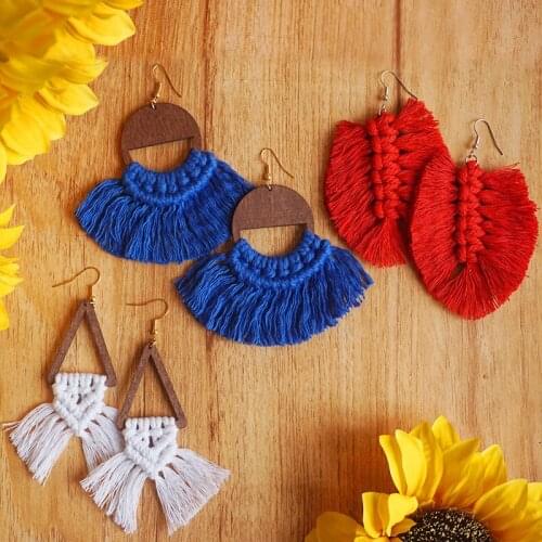 U.S.A Independence Day Earrings Red White Blue Flag Color Woven Tassel Earrings Festival Atmosphere Parade Jewelry Gift