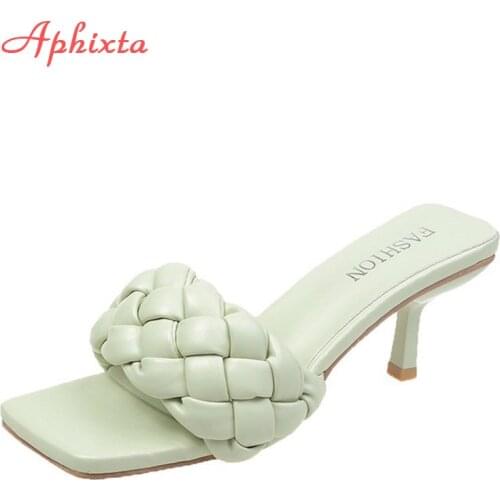 Aphixta 6 cm Heels Slides Women Braided Rope Quality Weave Open Toe Flat Casual Slipper Leisure Sandal Female Beach Flip Flops