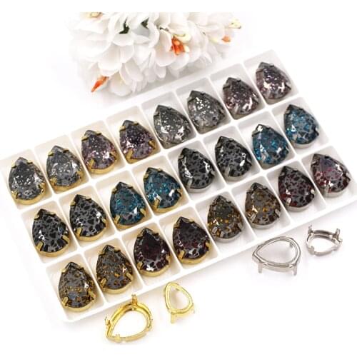 New arrivals 10x14mm 13x18mm Teardrop shape Glass Crystal sewing hollow base rhinestones Copper rust black series for clothing