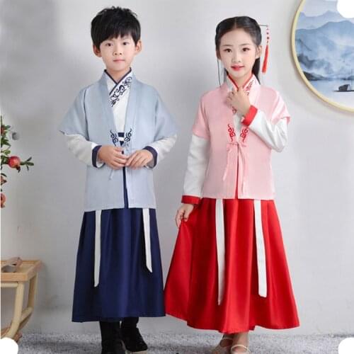 Boy And Girl Stage Dance Dress Chinese Traditional Costumes New Year Children Tang Suit Performance Hanfu Kids Cheongsam