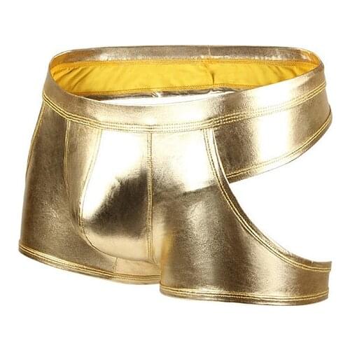 2020 New Style Sexy Men Solid PU Leather Boxer shorts Underwear Male Panties G-string Underpants Jockstrap Erotic Gay boxers